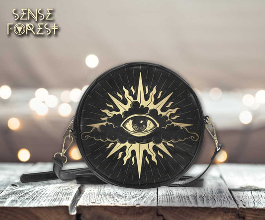 Vegan Leather Wicca Eye Round crossbody bag