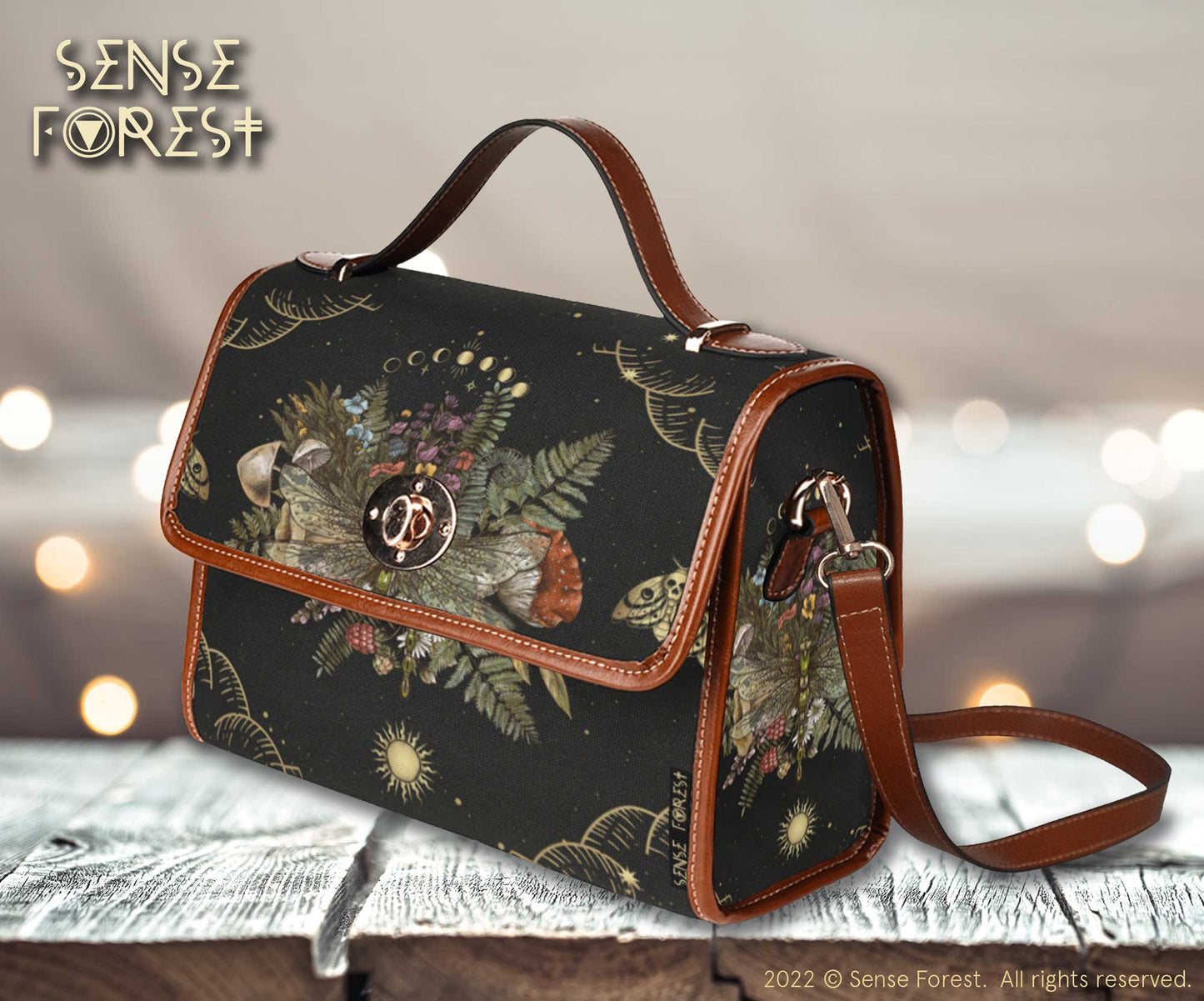 a mushroom fern forest dragonfly cottagecore witchy canvas satchel bag by sense forest
