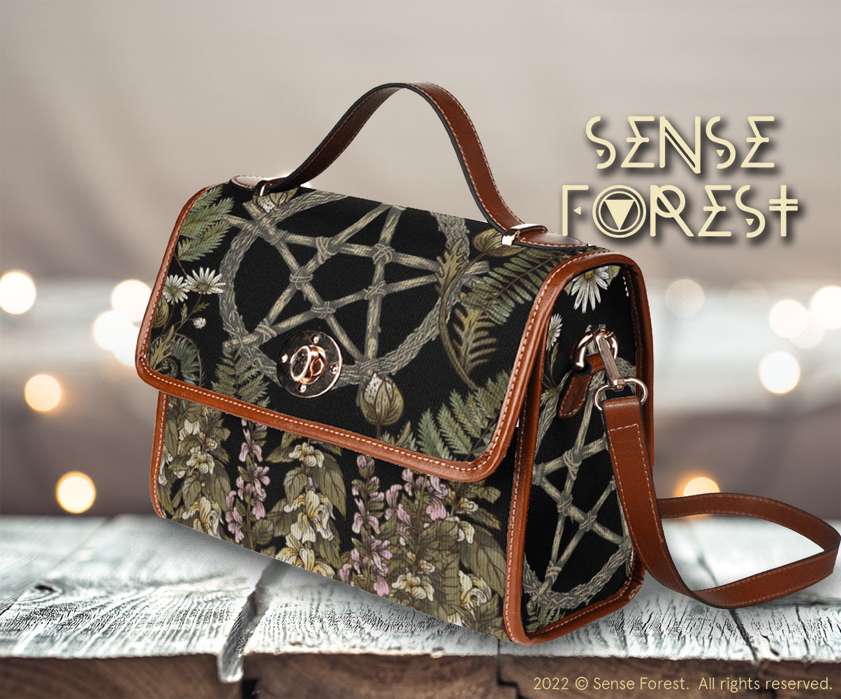 a Forest witch Fern Pentagram cottagecore Canvas satchel bag by senes forest
