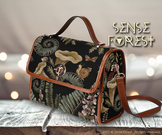 a boxy Fern Mushroom Wild Forest Canvas satchel bag by sense forest