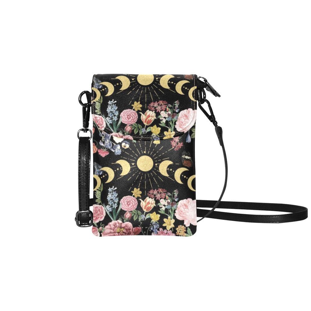 Floral moon phase Vegan leather phone purse - sense forest