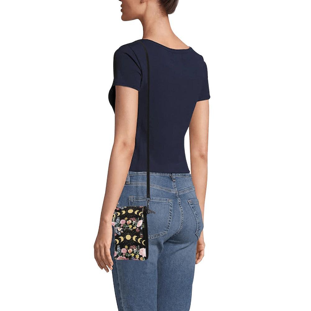 Floral moon phase Vegan leather phone purse - sense forest