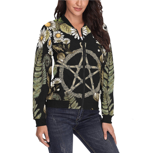 Forest Pentagram Women Bomber Jacket - sense forest