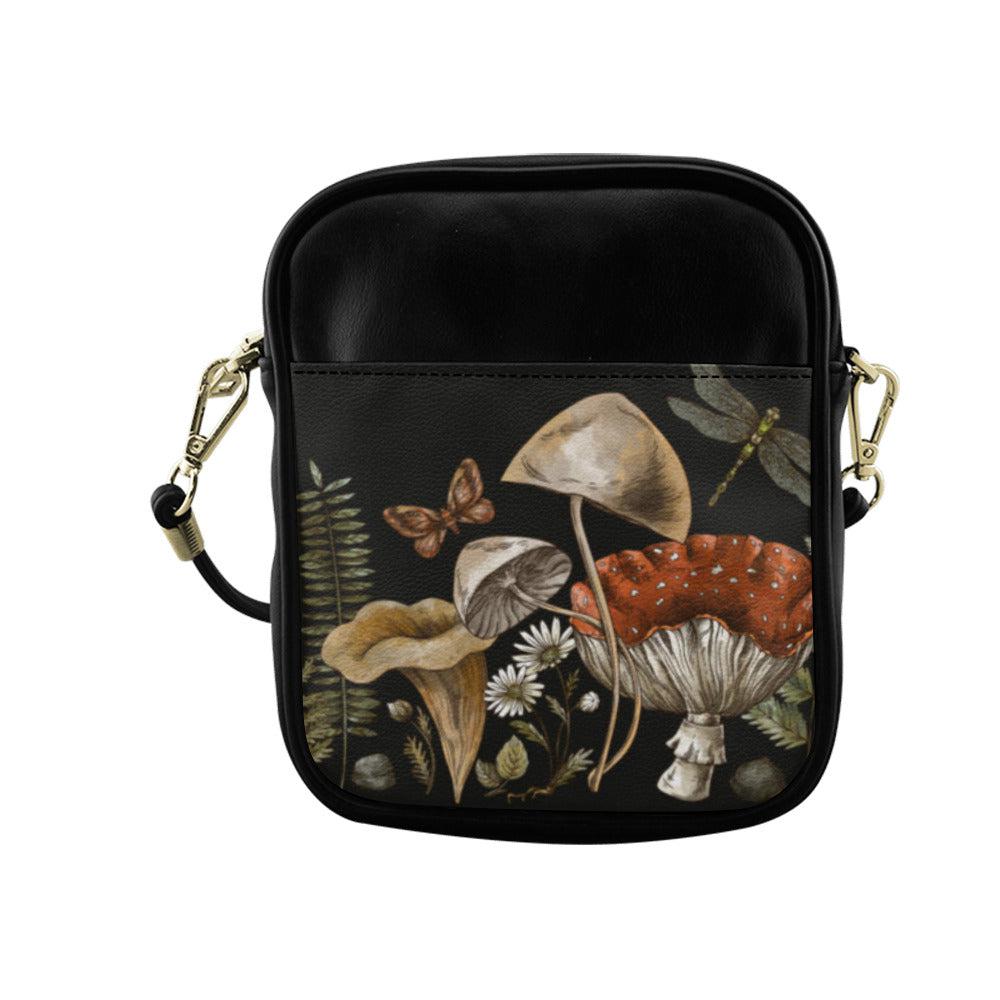 Forest witch Magic mushroom vegan leather mini Sling Bag - sense forest