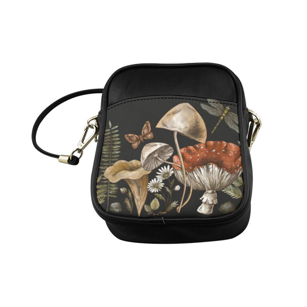 Forest witch Magic mushroom vegan leather mini Sling Bag - sense forest