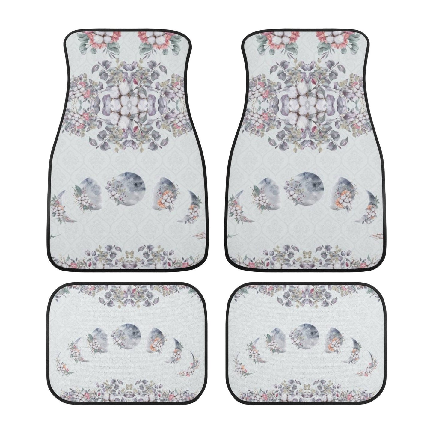 Green Witch Floral Moon Back and Front Car Floor Mats - sense forest