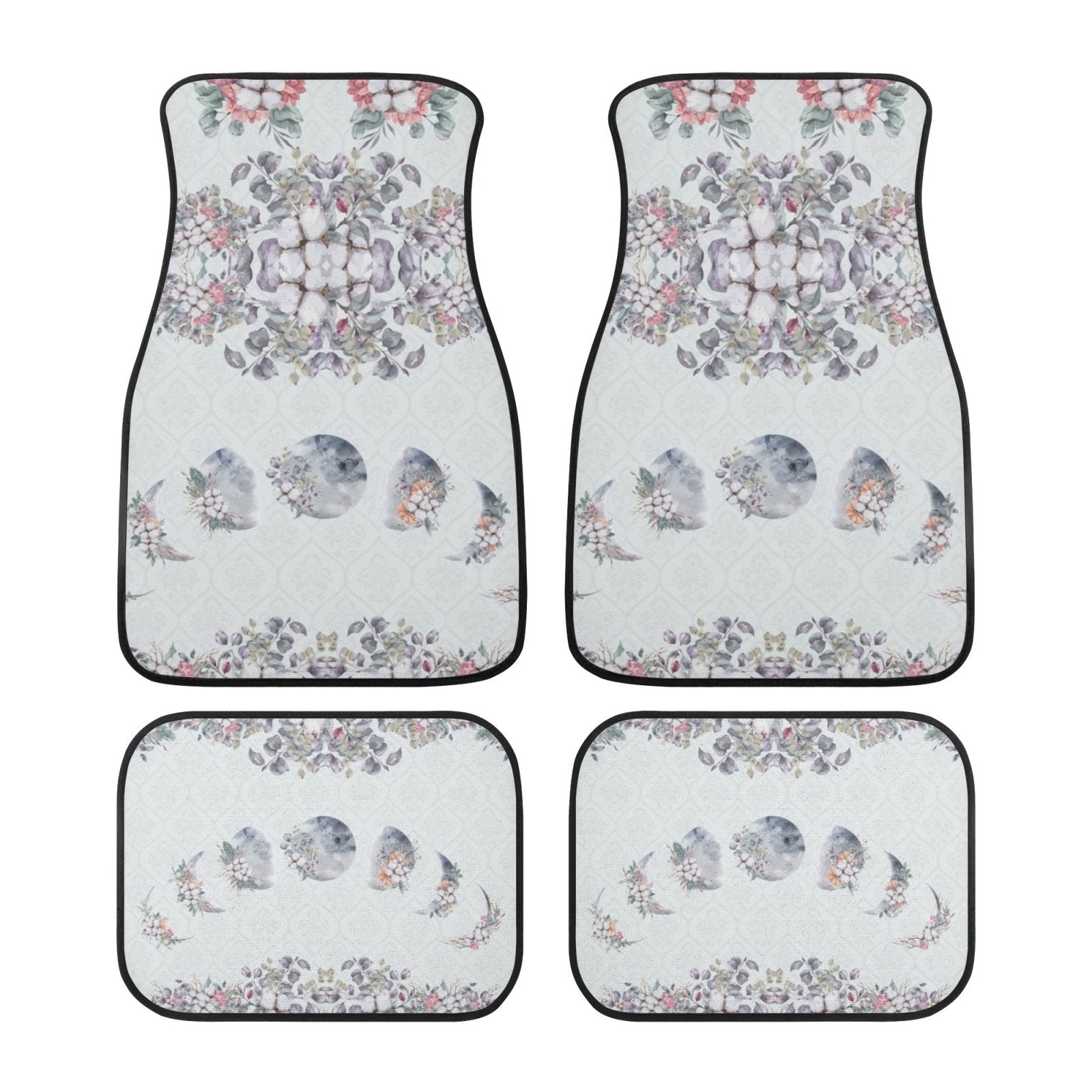 Green Witch Floral Moon Back and Front Car Floor Mats - sense forest
