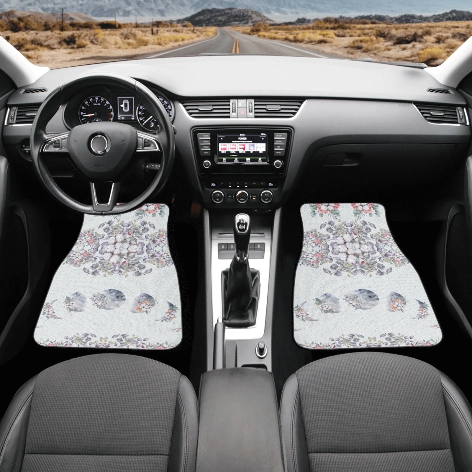 Green Witch Floral Moon Back and Front Car Floor Mats - sense forest