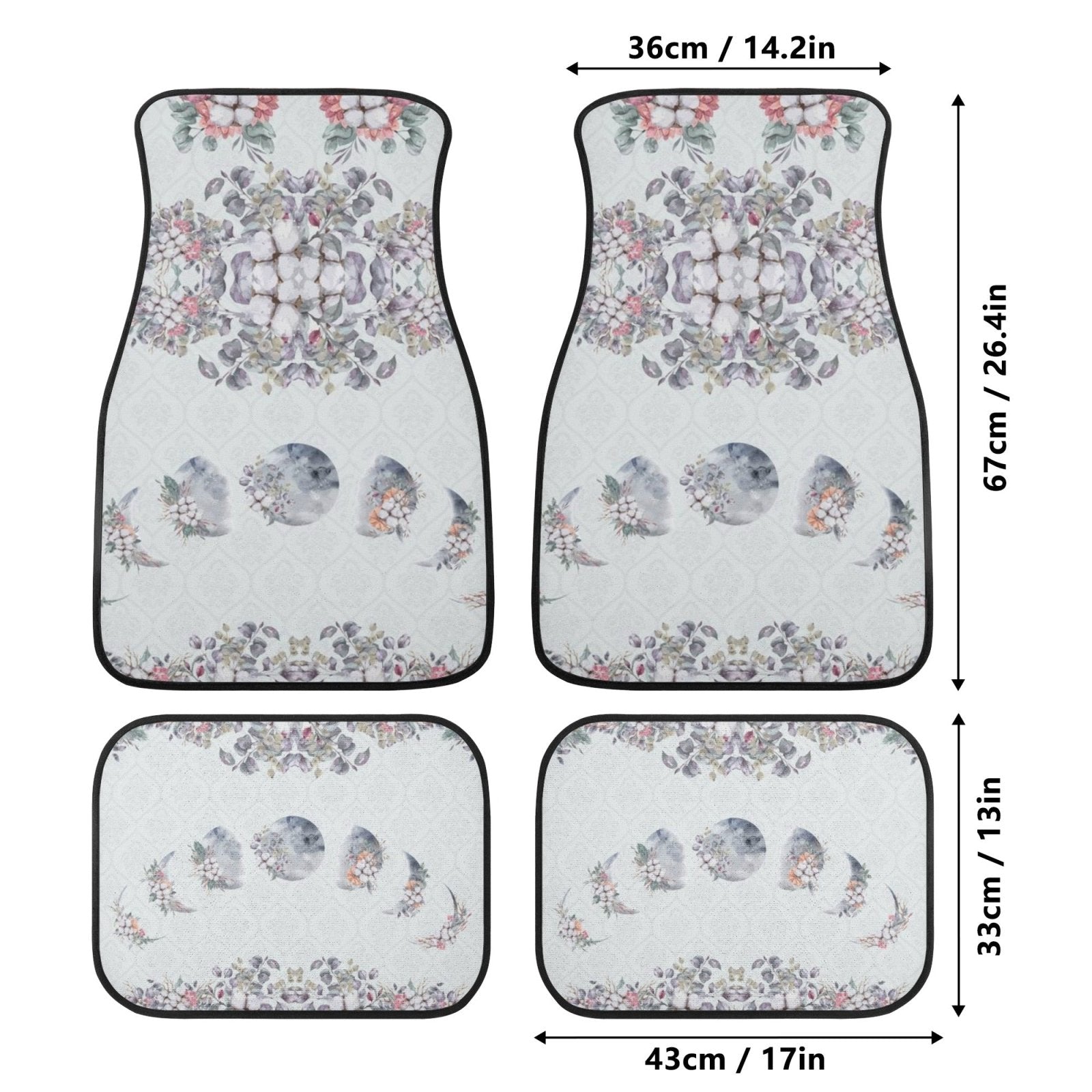 Green Witch Floral Moon Back and Front Car Floor Mats - sense forest