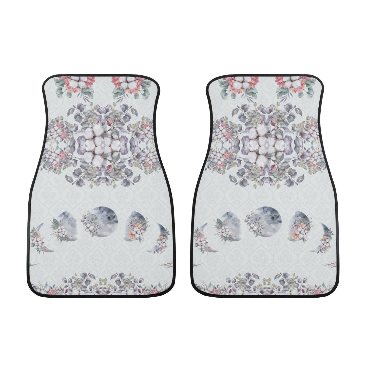 Green Witch Floral Moon Back and Front Car Floor Mats - sense forest