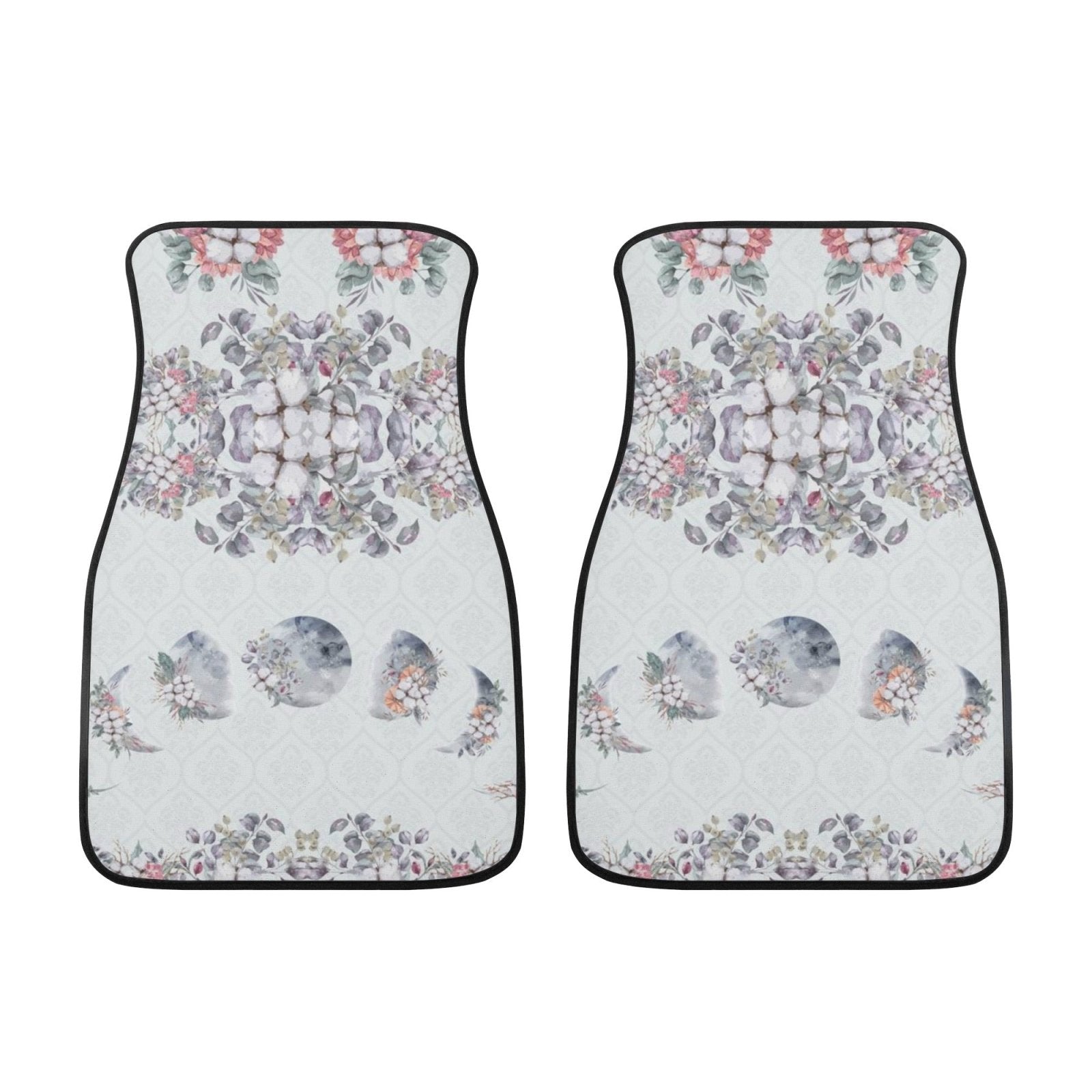 Green Witch Floral Moon Back and Front Car Floor Mats - sense forest