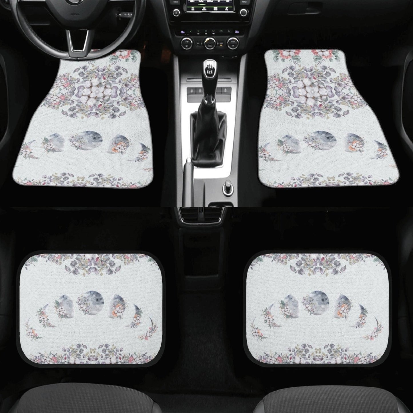 Green Witch Floral Moon Back and Front Car Floor Mats - sense forest