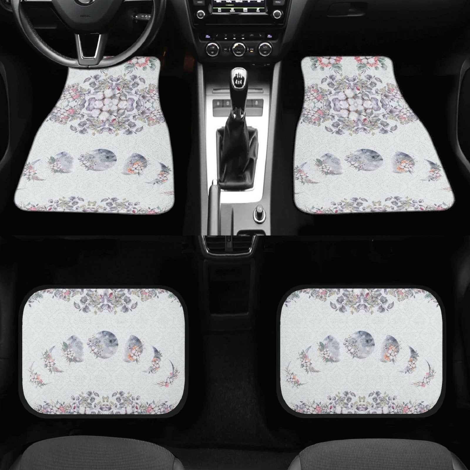 Green Witch Floral Moon Back and Front Car Floor Mats - sense forest