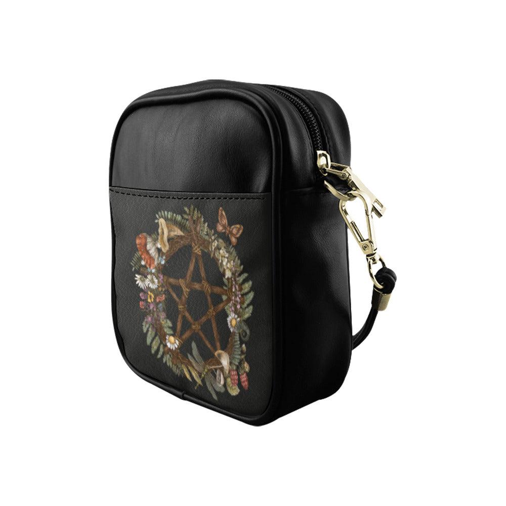 Green witch forest wreath occult pentagram cottagecore mini sling bag - sense forest