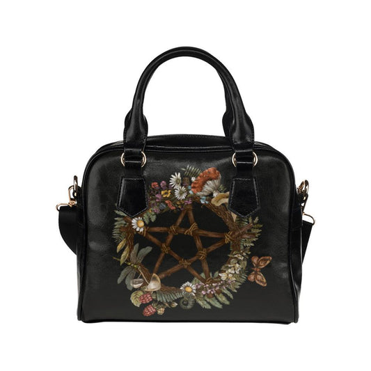Green witch Forest wreath occult pentagram Vegan leather bowler Shoulder Handbag - sense forest
