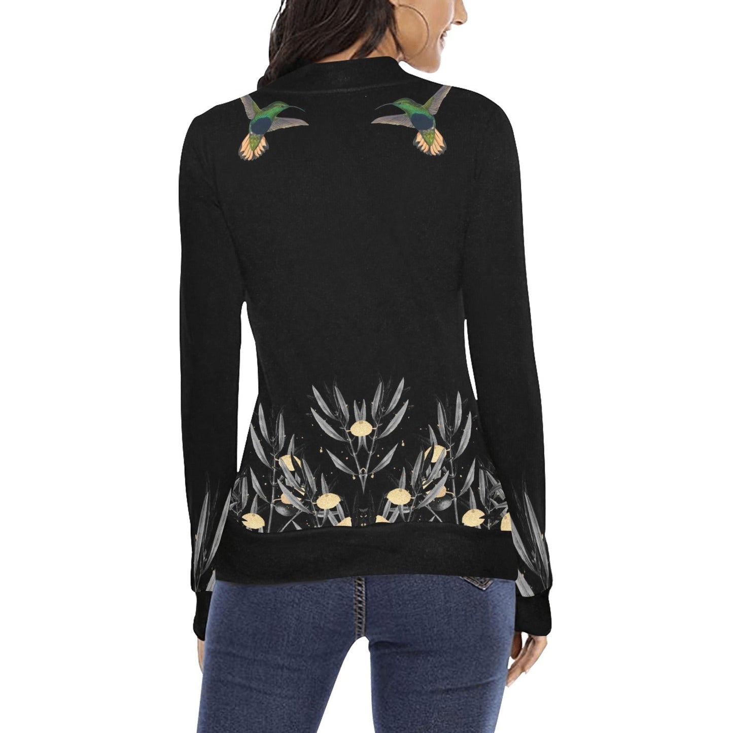 Humming Bird Witch Moon Phase Long Sleeves Shirt witchy All Over Print Mock Neck Sweater - sense forest