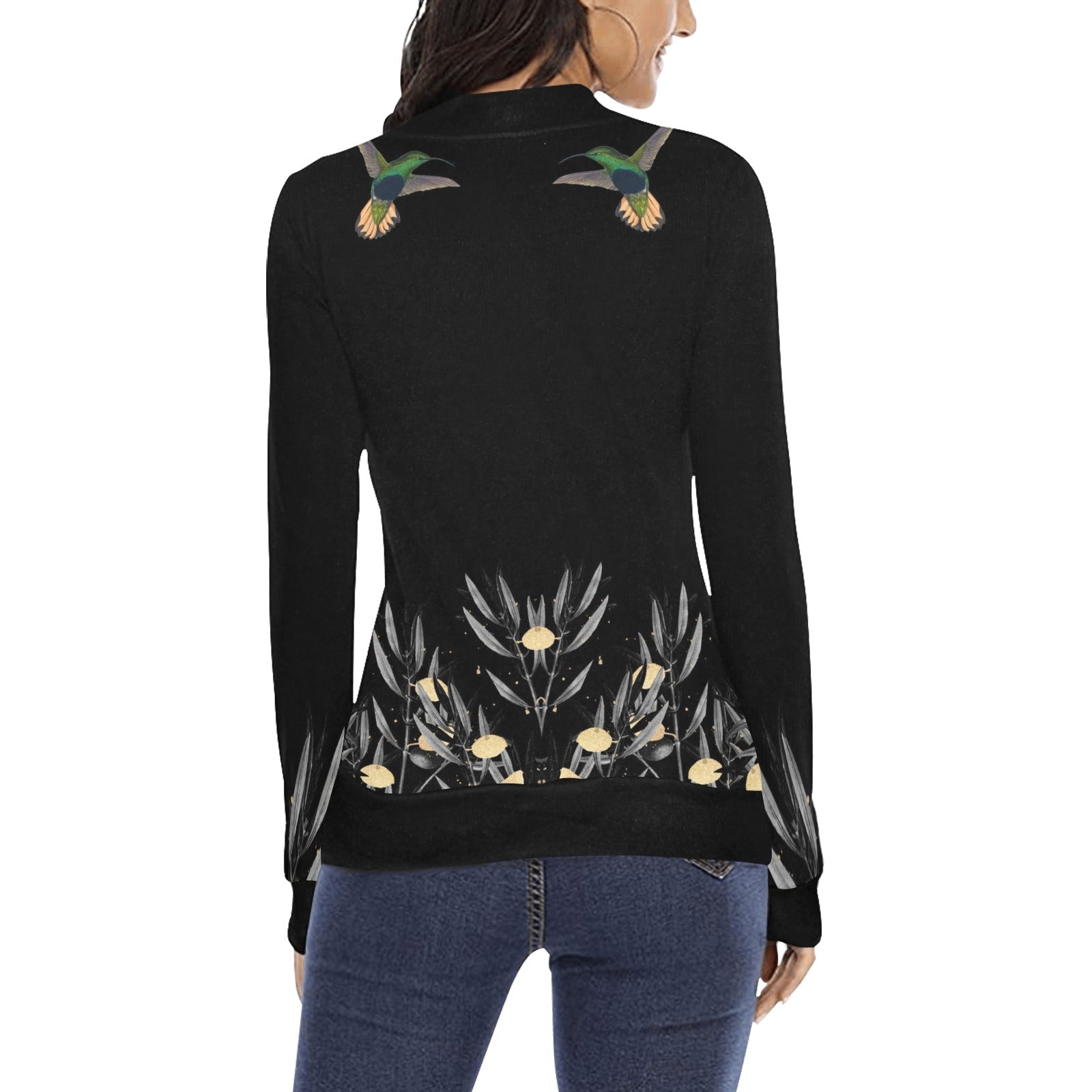 Humming Bird Witch Moon Phase Long Sleeves Shirt witchy All Over Print Mock Neck Sweater - sense forest