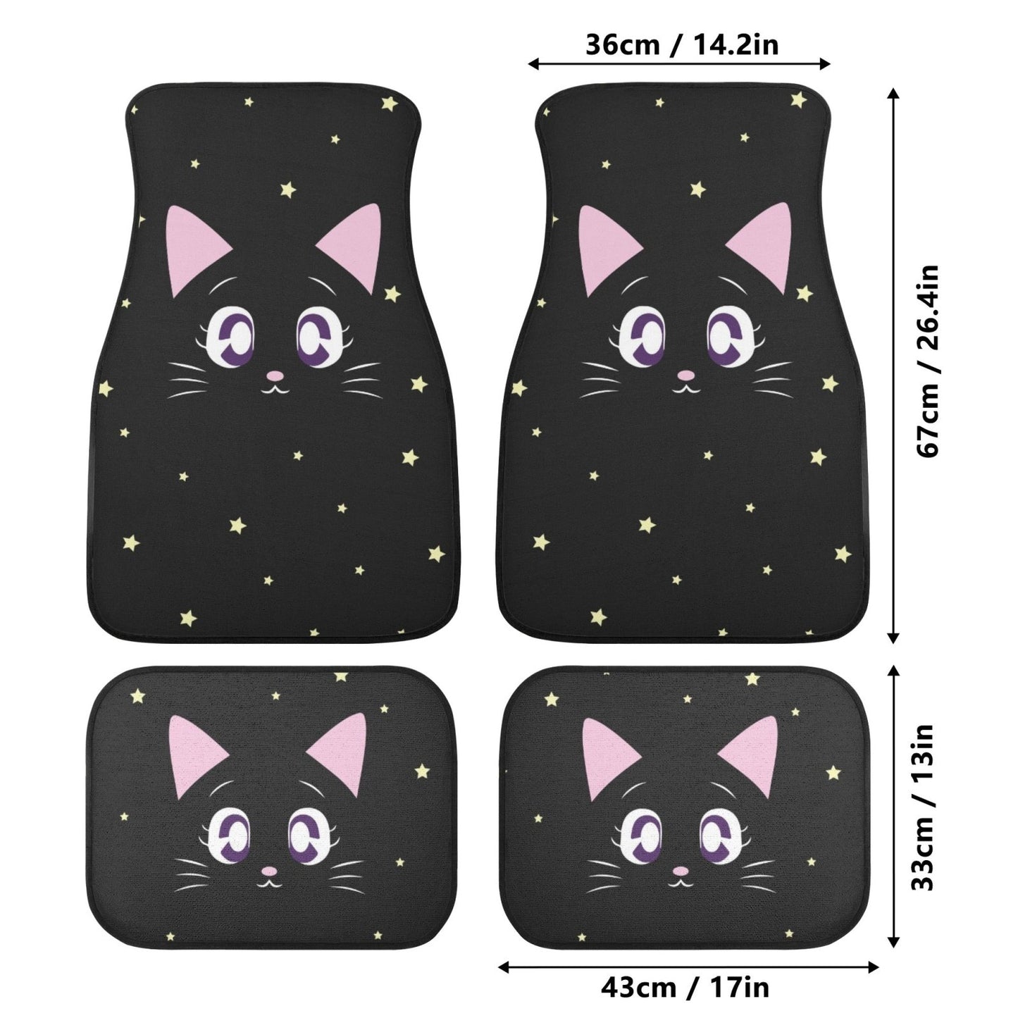 Kawaii Back cat twinkle stars Car Floor Mats - sense forest