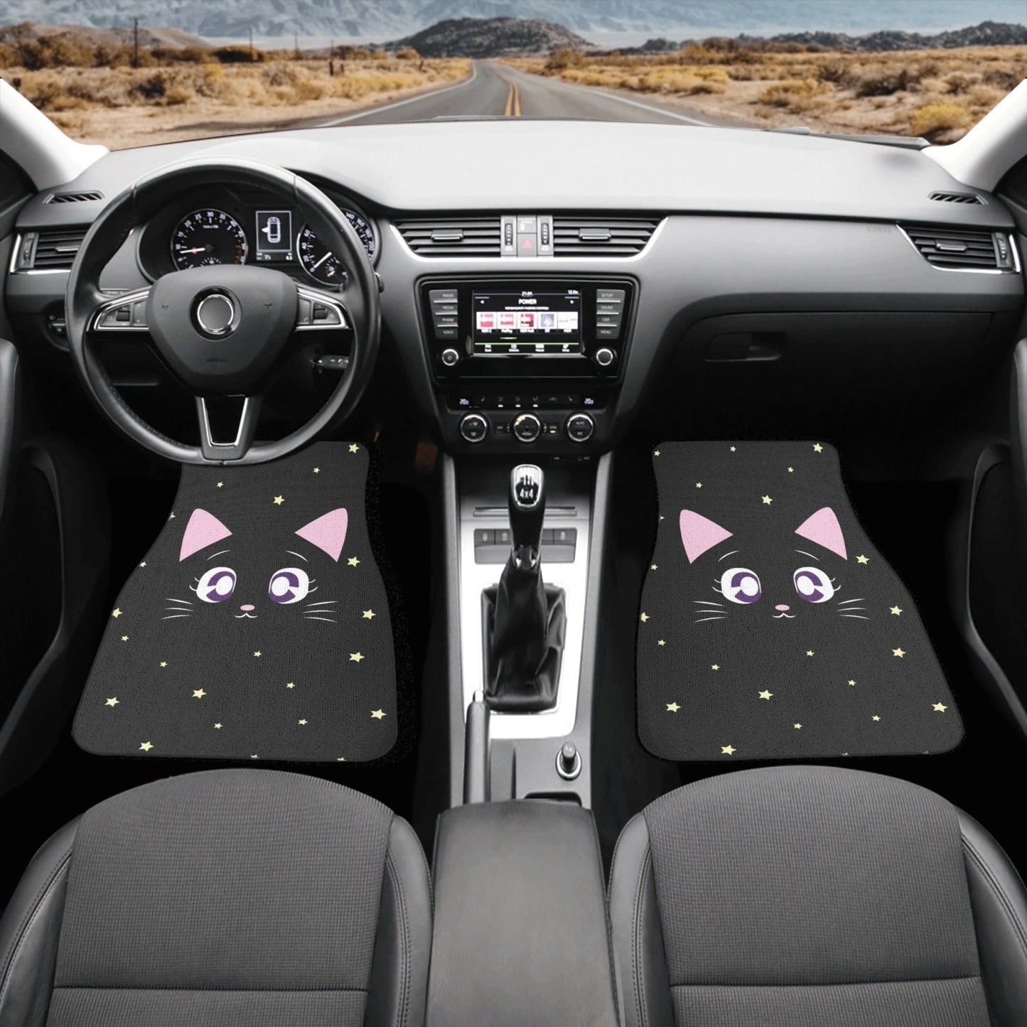 Kawaii Back cat twinkle stars Car Floor Mats - sense forest