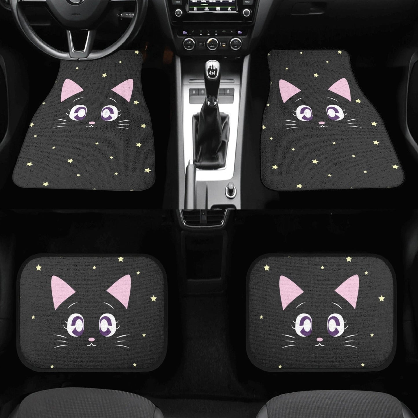 Kawaii Back cat twinkle stars Car Floor Mats - sense forest