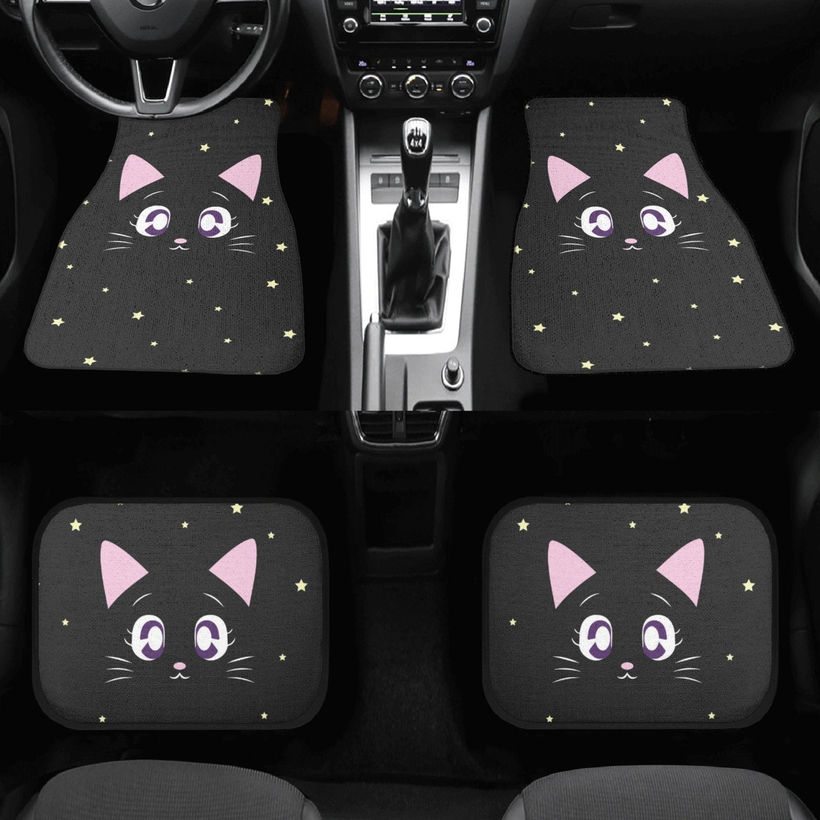 Kawaii Back cat twinkle stars Car Floor Mats - sense forest