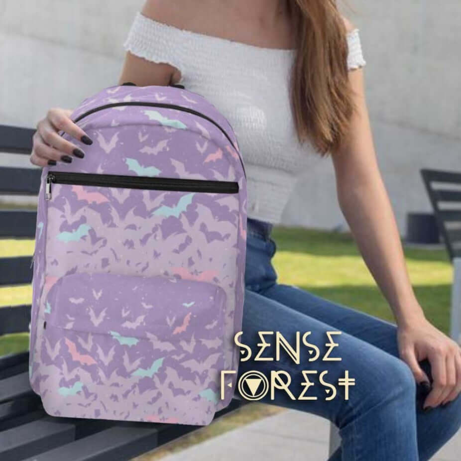 Kawaii Goth Pastel Purple cute Bats backpack Travel Backpack(Large Capacity) - sense forest