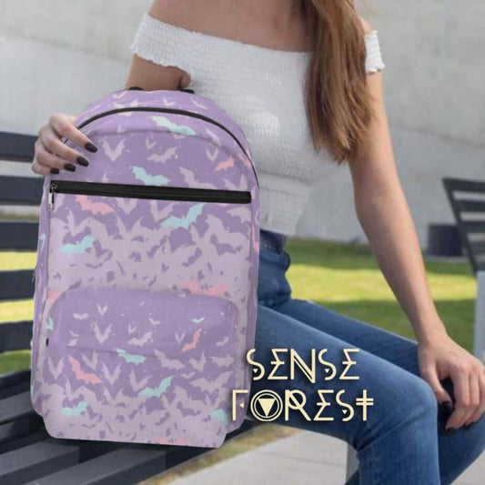 Kawaii Goth Pastel Purple cute Bats backpack Travel Backpack(Large Capacity) - sense forest