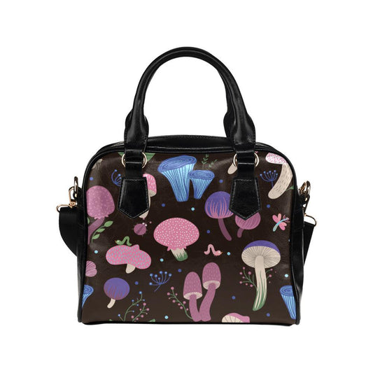Kawaii goth purple mushroom vegan leather bowler Shoulder Handbag - sense forest