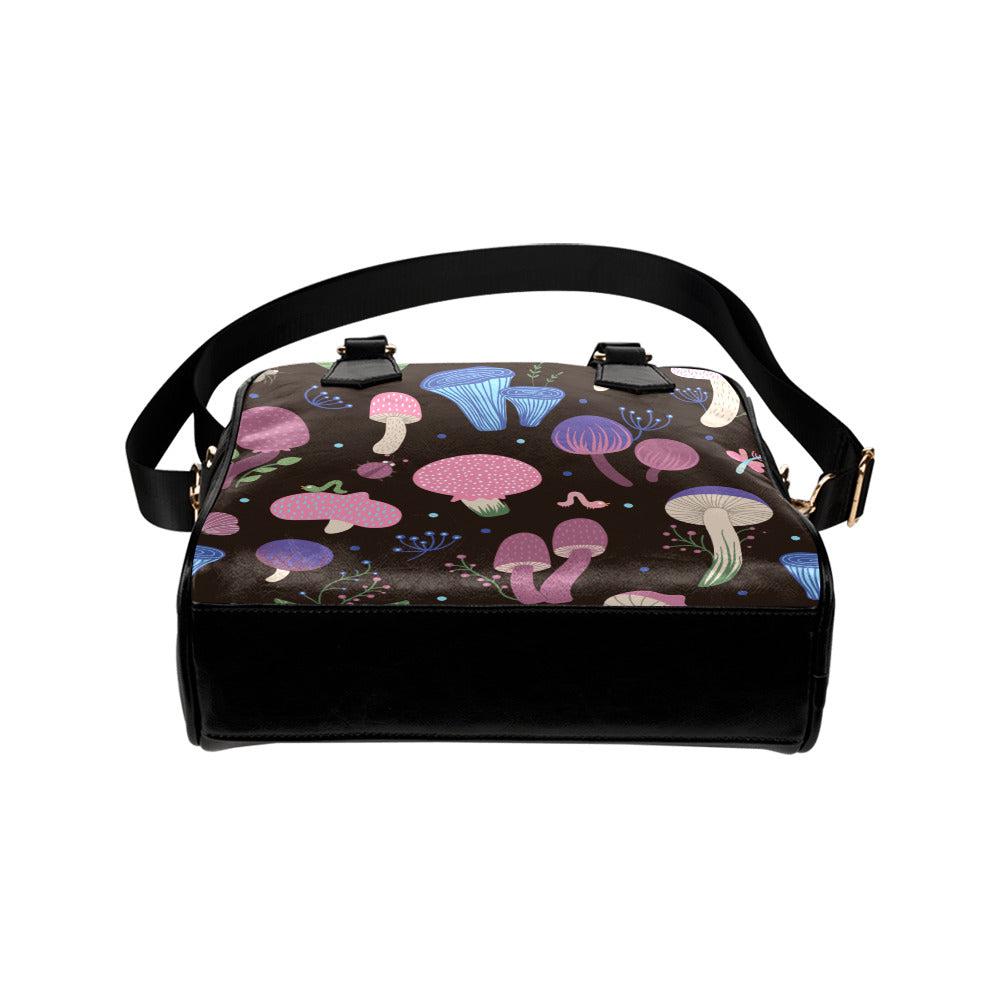 Kawaii goth purple mushroom vegan leather bowler Shoulder Handbag - sense forest