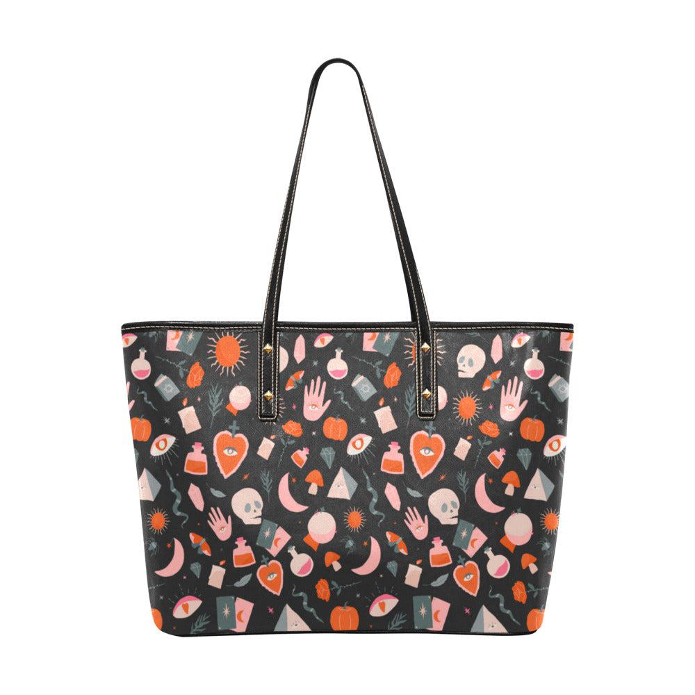 Kawaii Witchcraft Vegan leather Goth zip tote Bag - sense forest