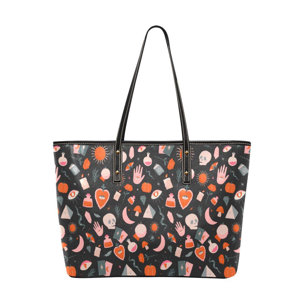 Kawaii Witchcraft Vegan leather Goth zip tote Bag - sense forest