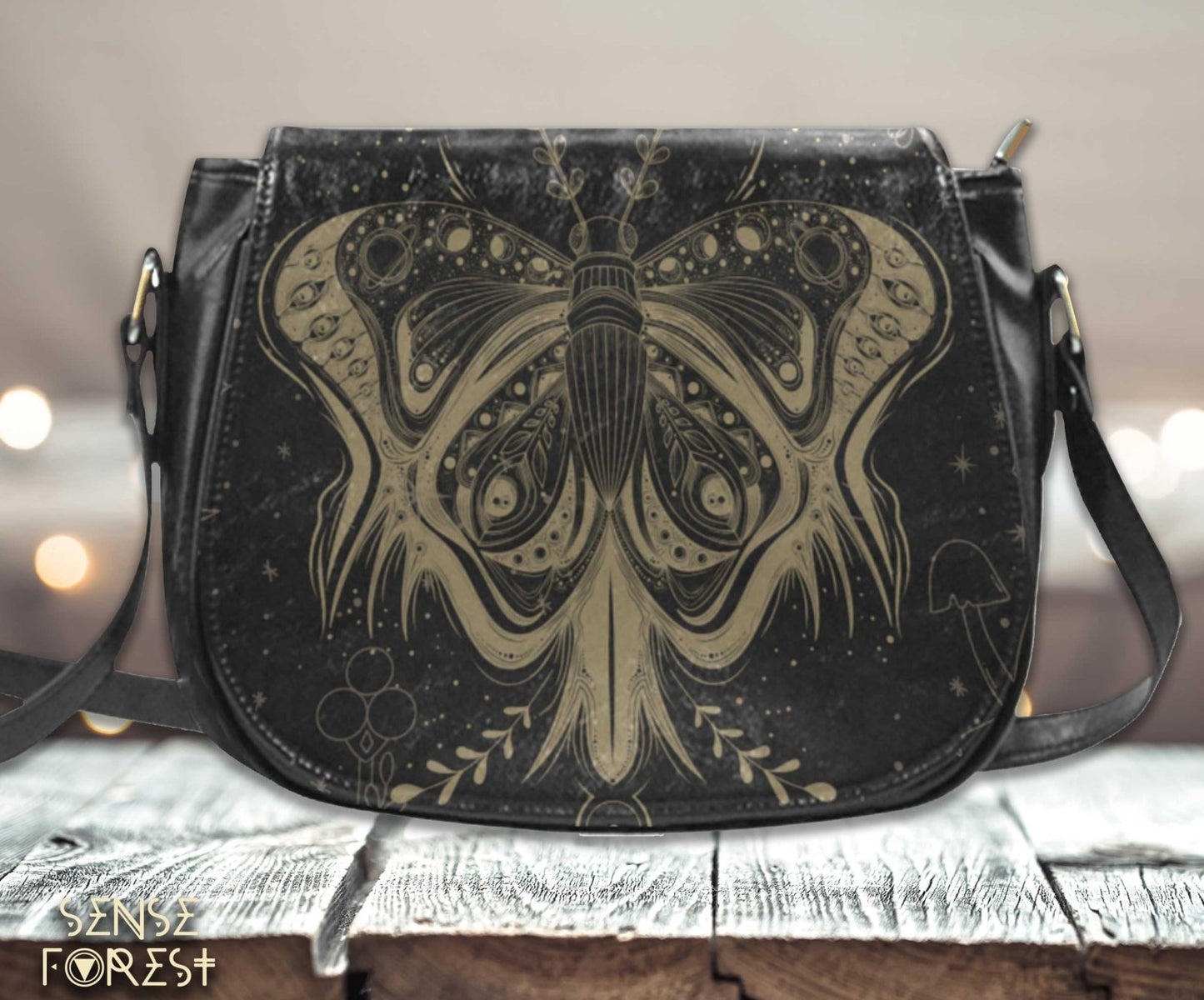 Lotus Moth Witch Vegan Leather Cottagecore Saddle Bag | Sense Forest - sense forest