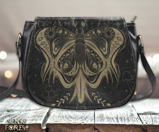 Lotus Moth Witch Vegan Leather Cottagecore Saddle Bag | Sense Forest - sense forest