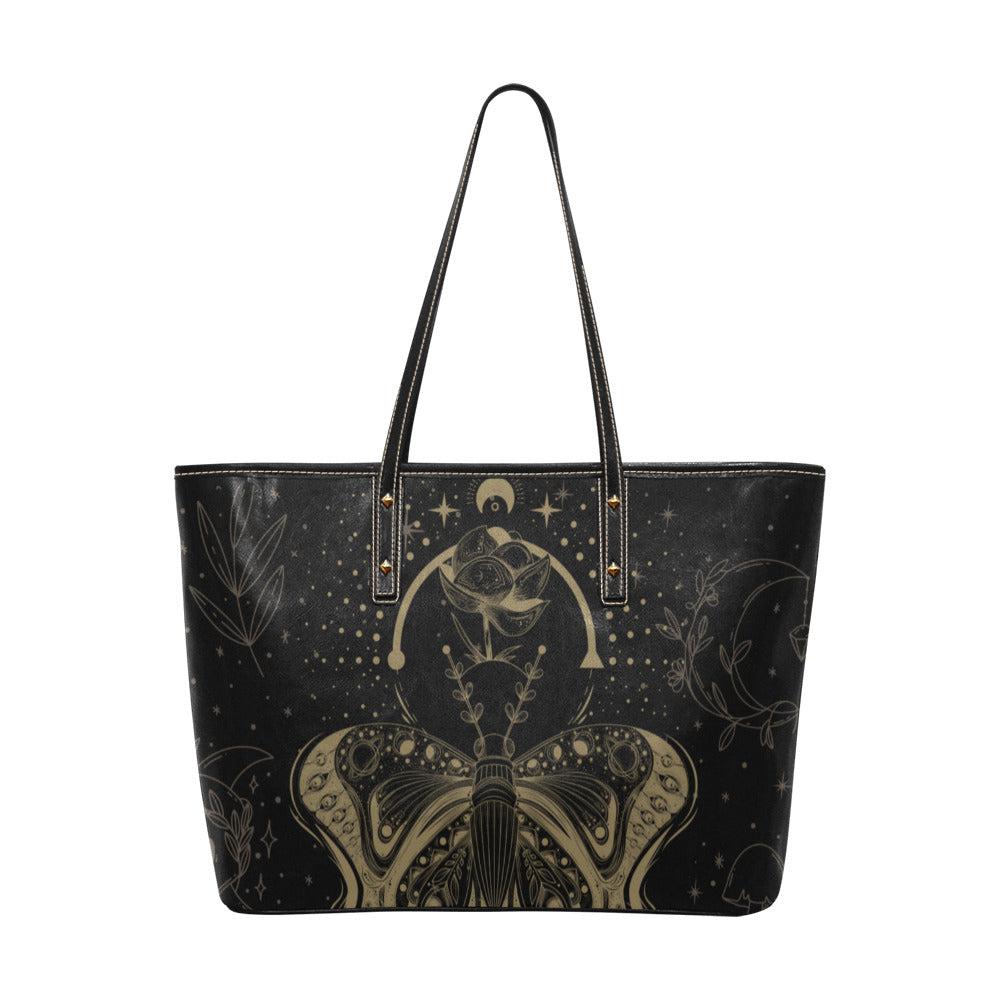 Lotus moth Witch Vegan leather zip tote Bag - sense forest