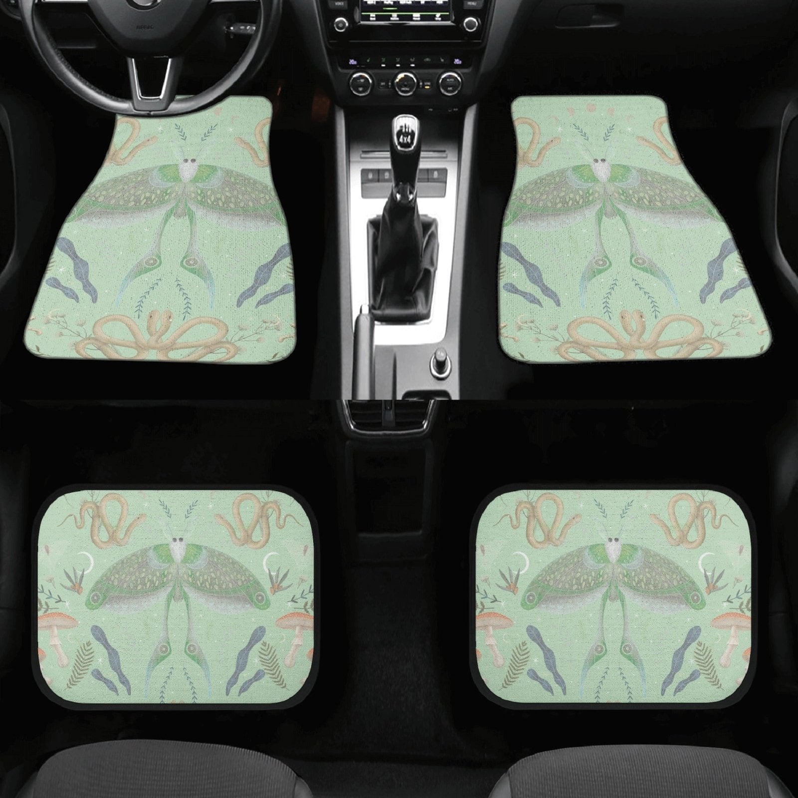 Luna Moth Mint Back and Front Car Floor Mats - sense forest