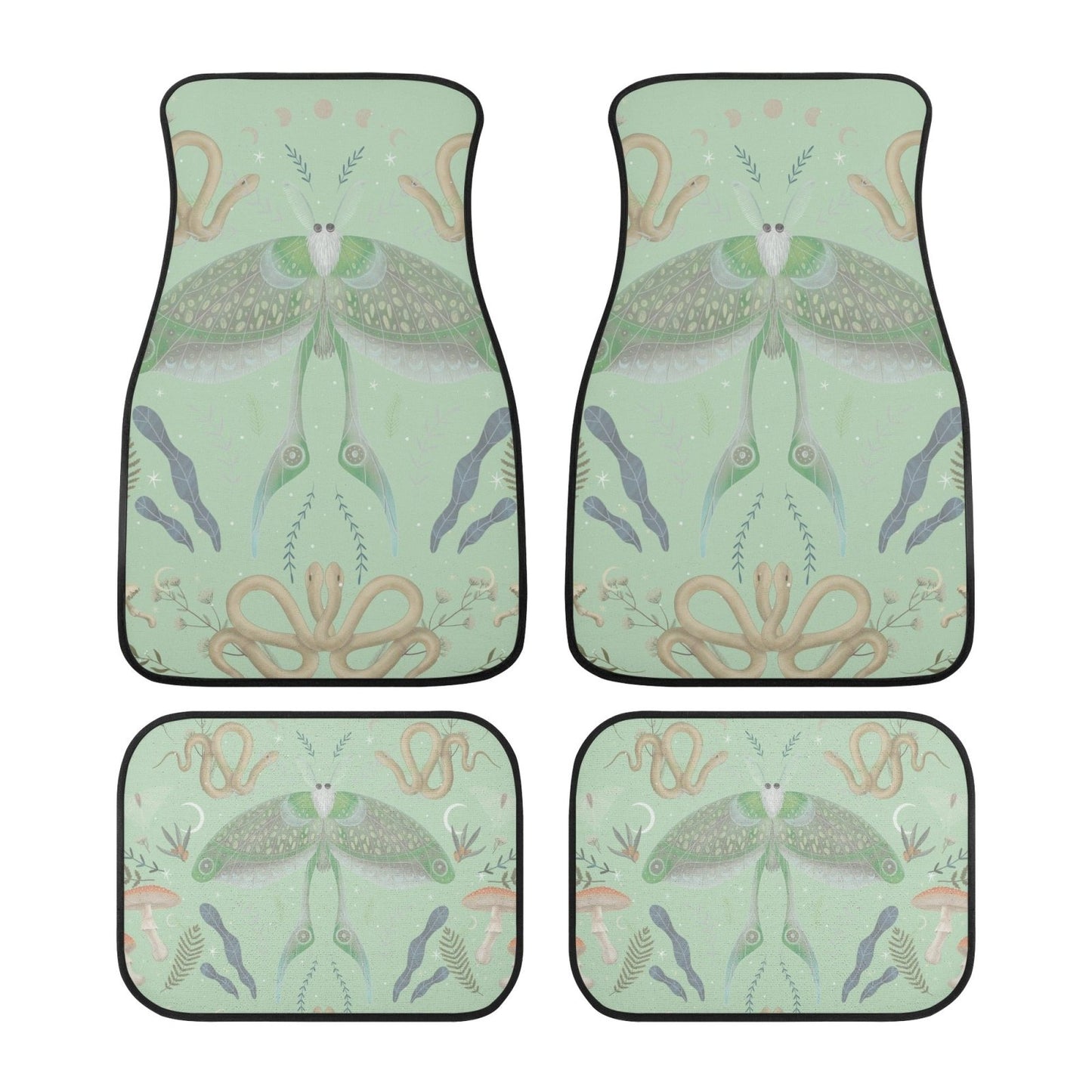 Luna Moth Mint Back and Front Car Floor Mats - sense forest