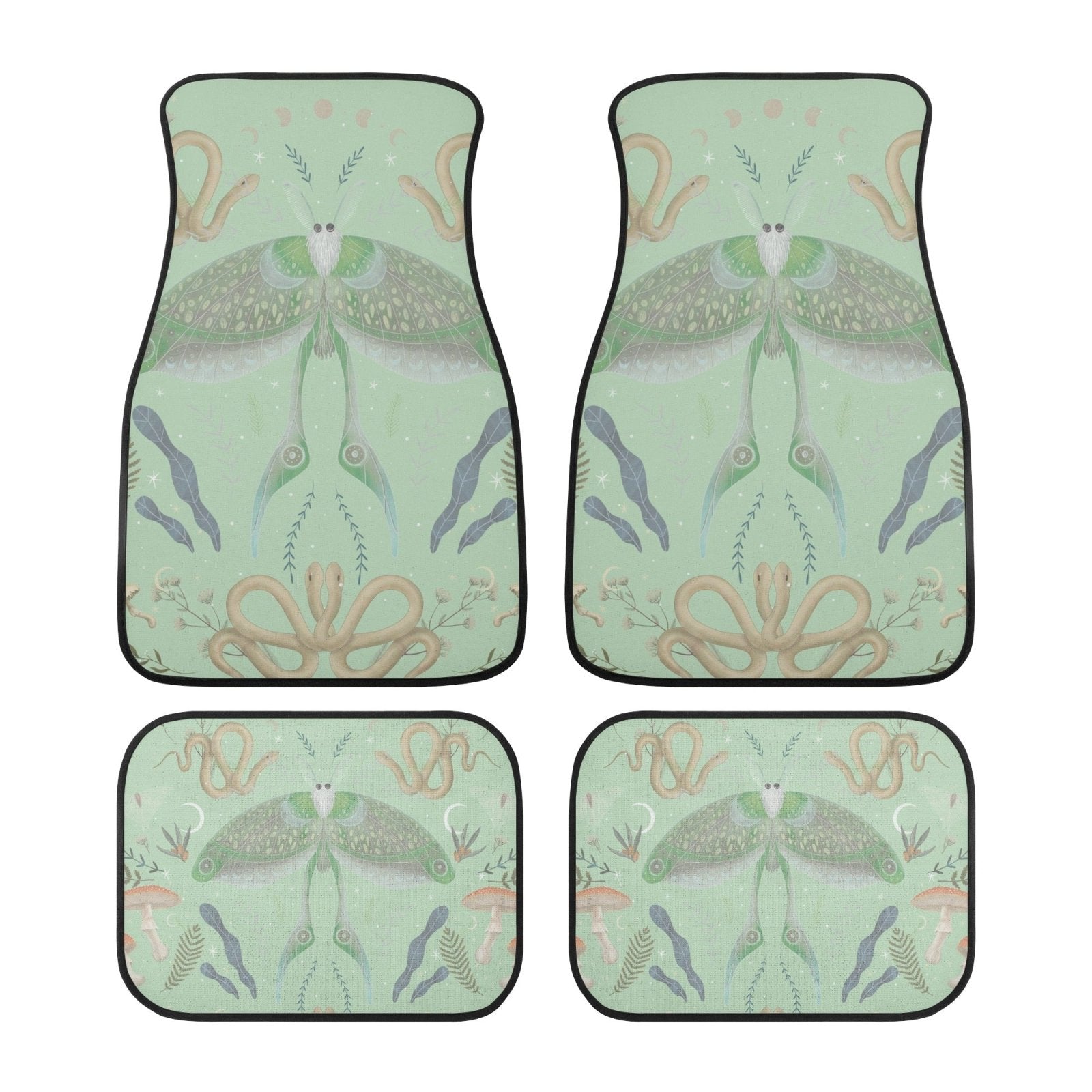 Luna Moth Mint Back and Front Car Floor Mats - sense forest