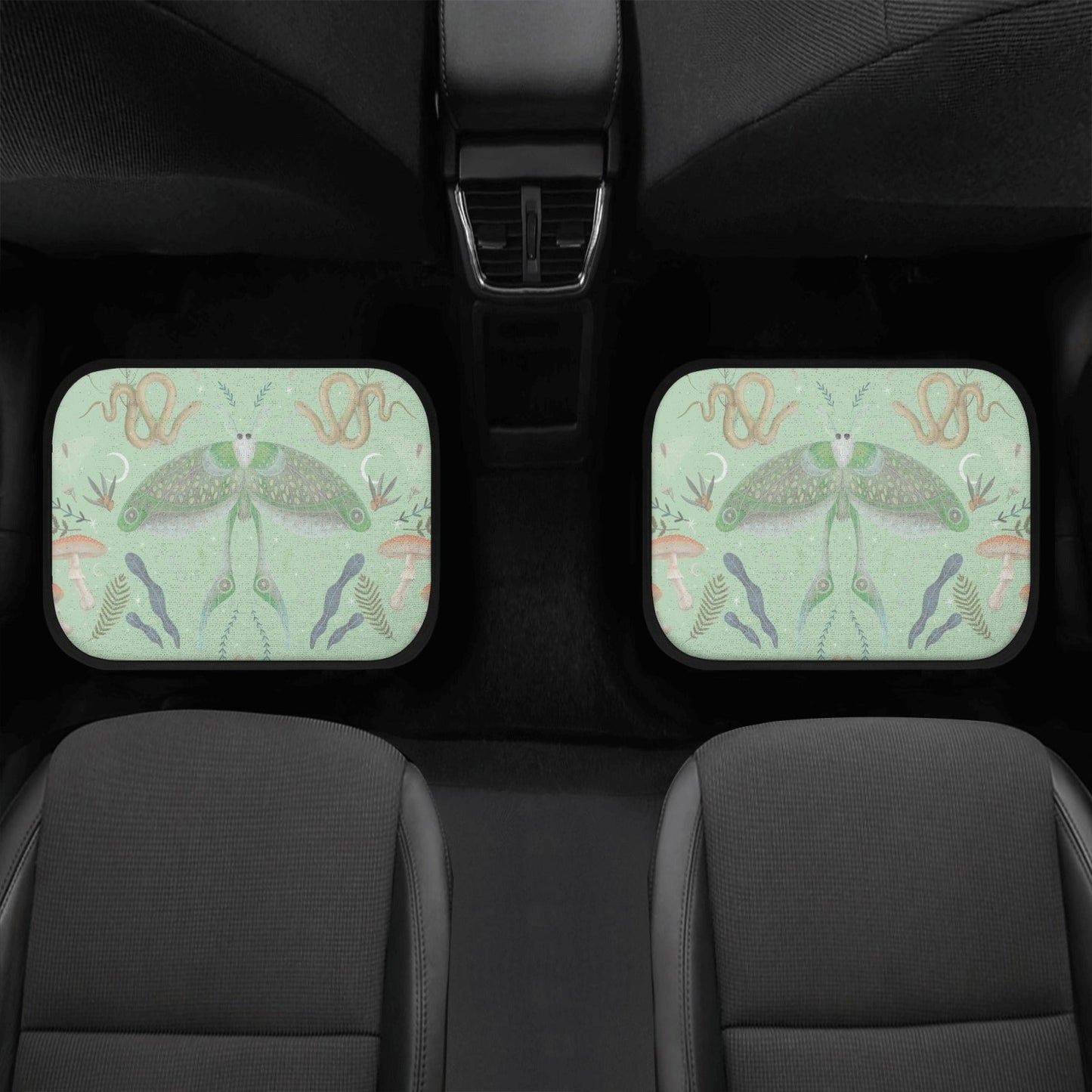 Luna Moth Mint Back and Front Car Floor Mats - sense forest