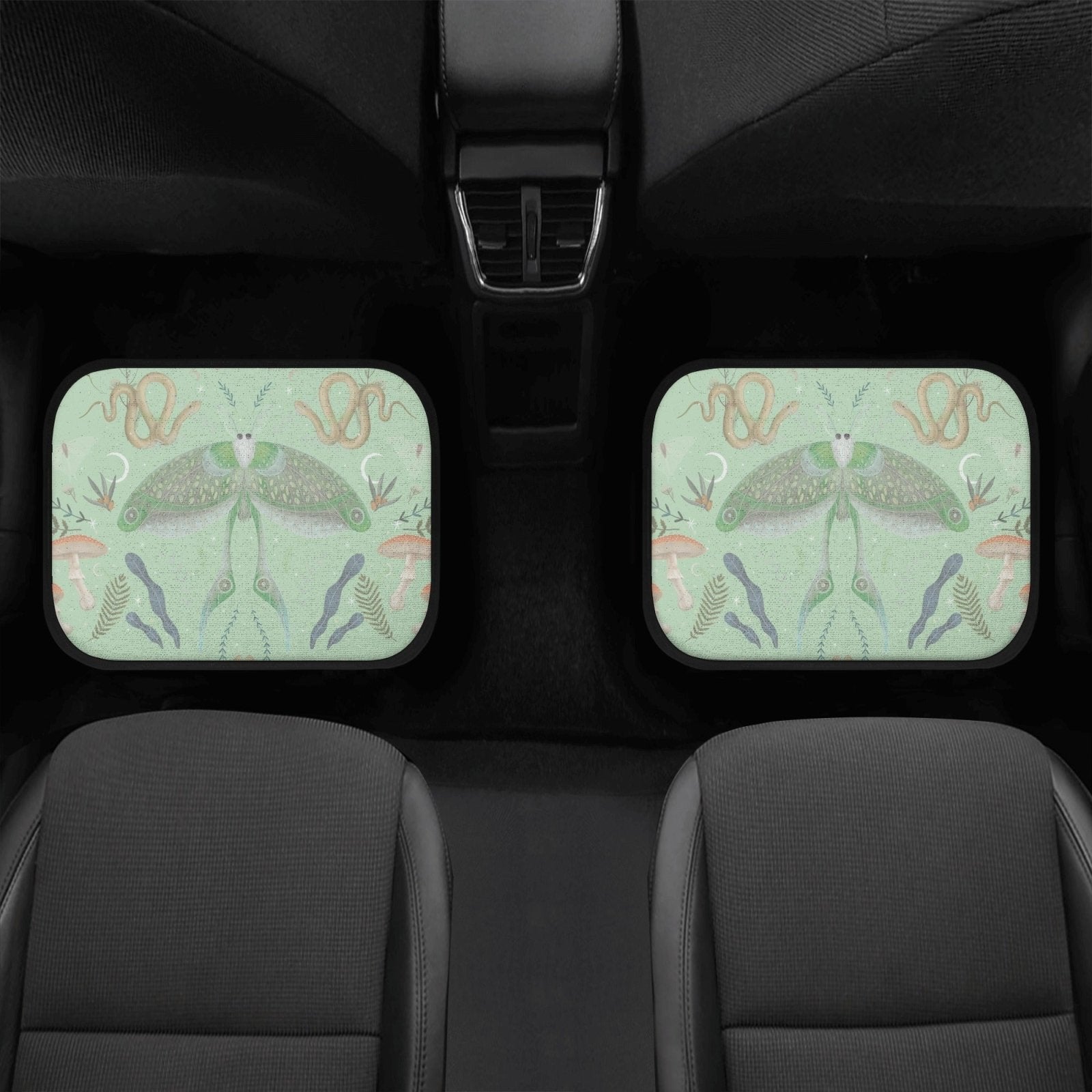 Luna Moth Mint Back and Front Car Floor Mats - sense forest