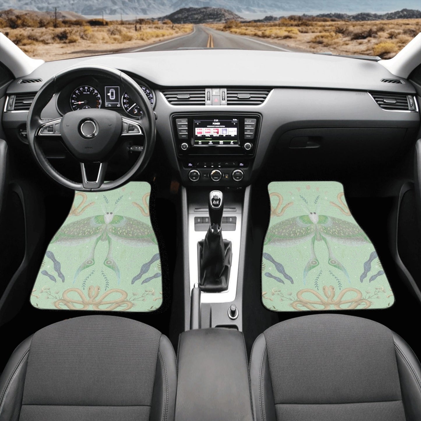 Luna Moth Mint Back and Front Car Floor Mats - sense forest