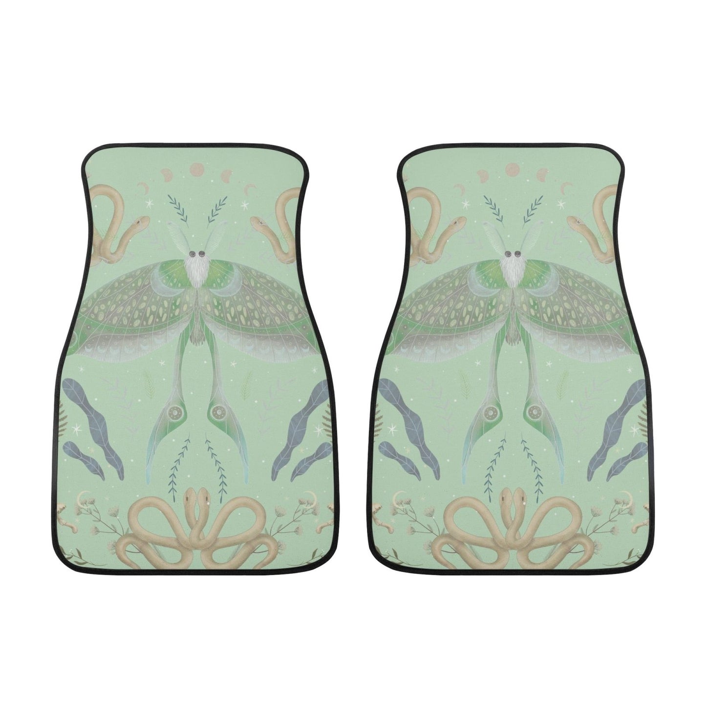 Luna Moth Mint Back and Front Car Floor Mats - sense forest