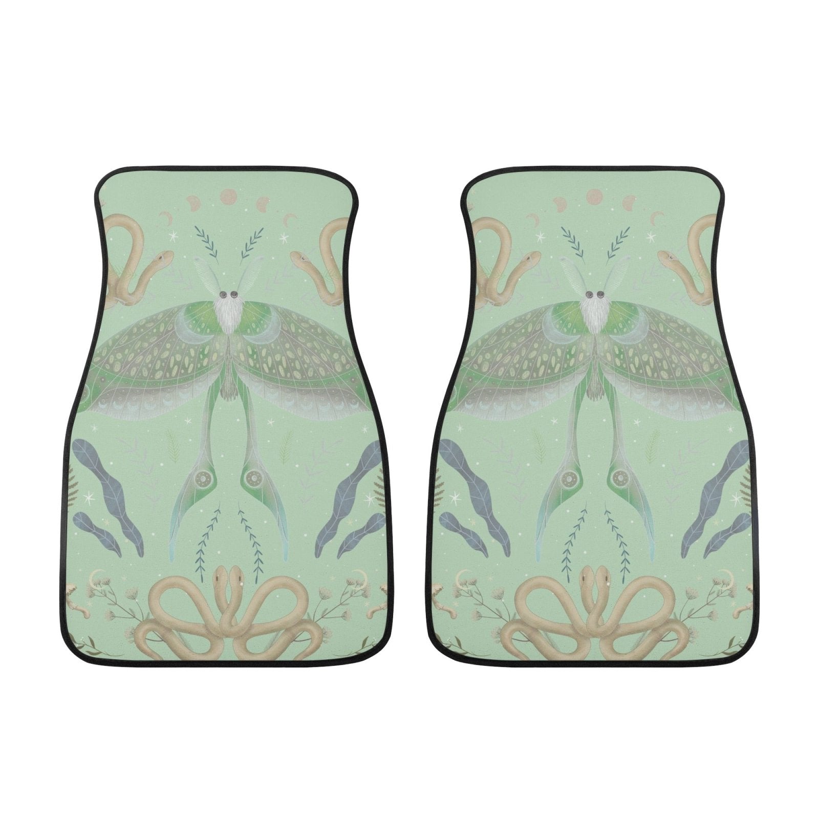 Luna Moth Mint Back and Front Car Floor Mats - sense forest