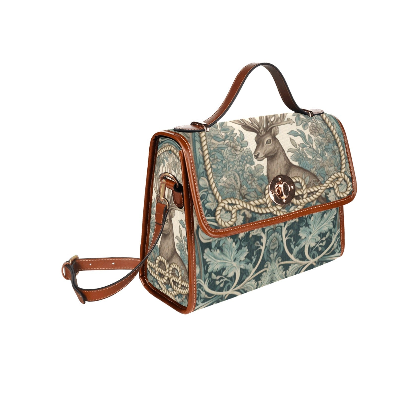 Mint forest deer canvas satchel bag - sense forest