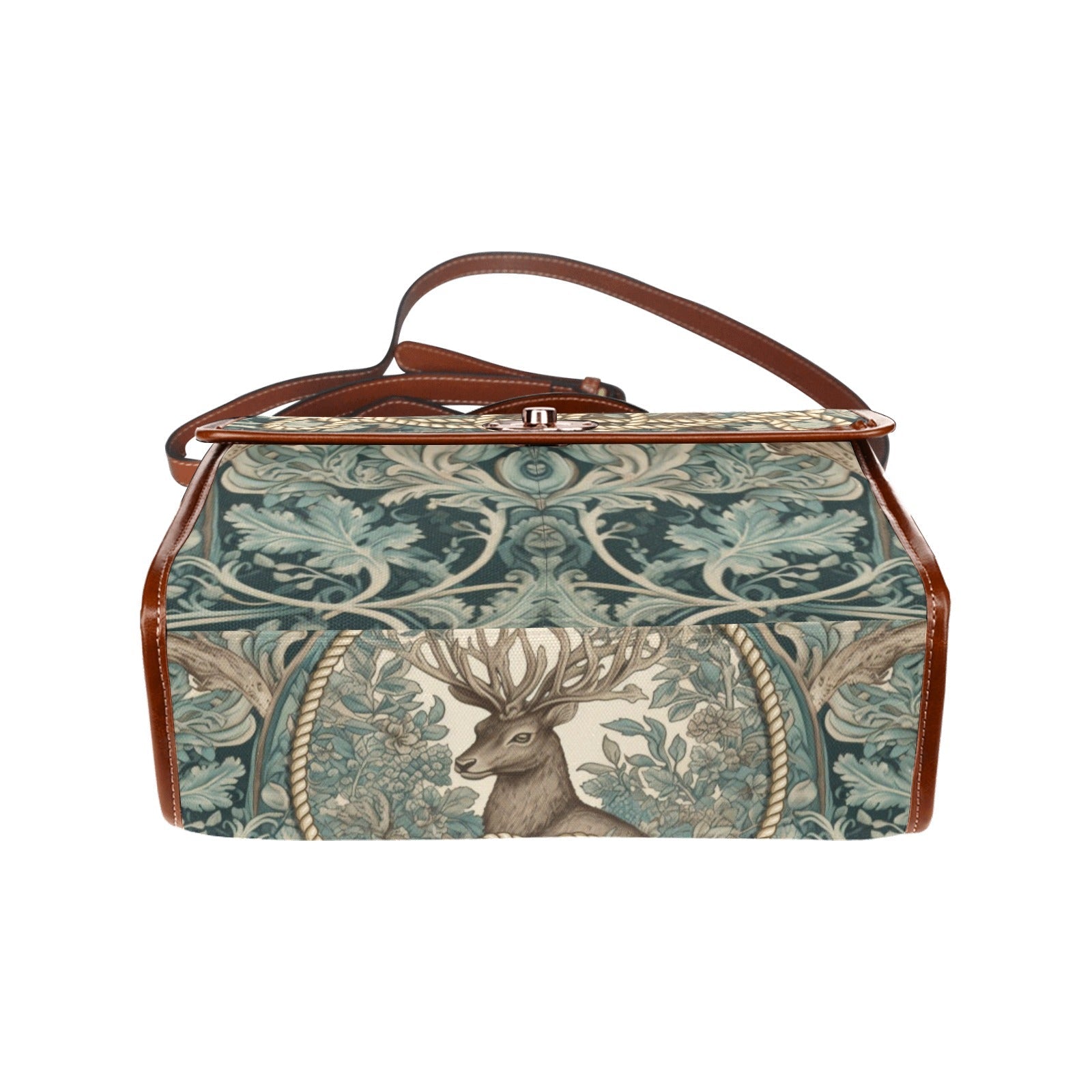 Mint forest deer canvas satchel bag - sense forest