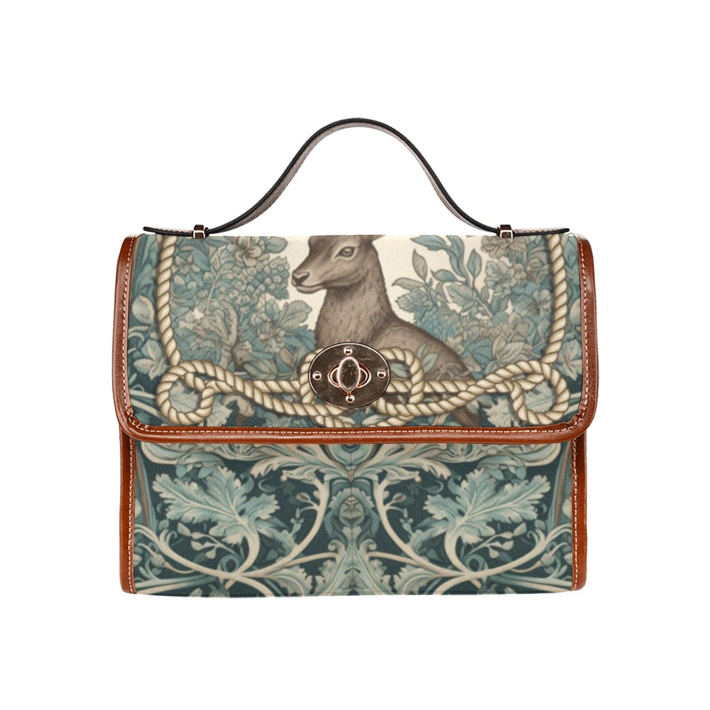 Mint forest deer canvas satchel bag - sense forest