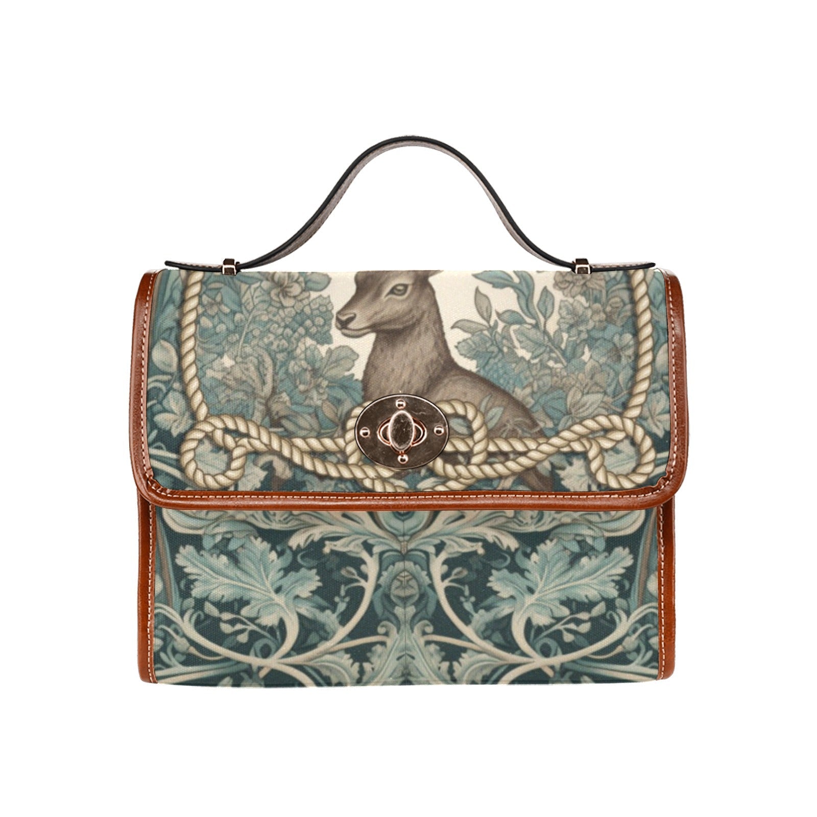 Mint forest deer canvas satchel bag - sense forest