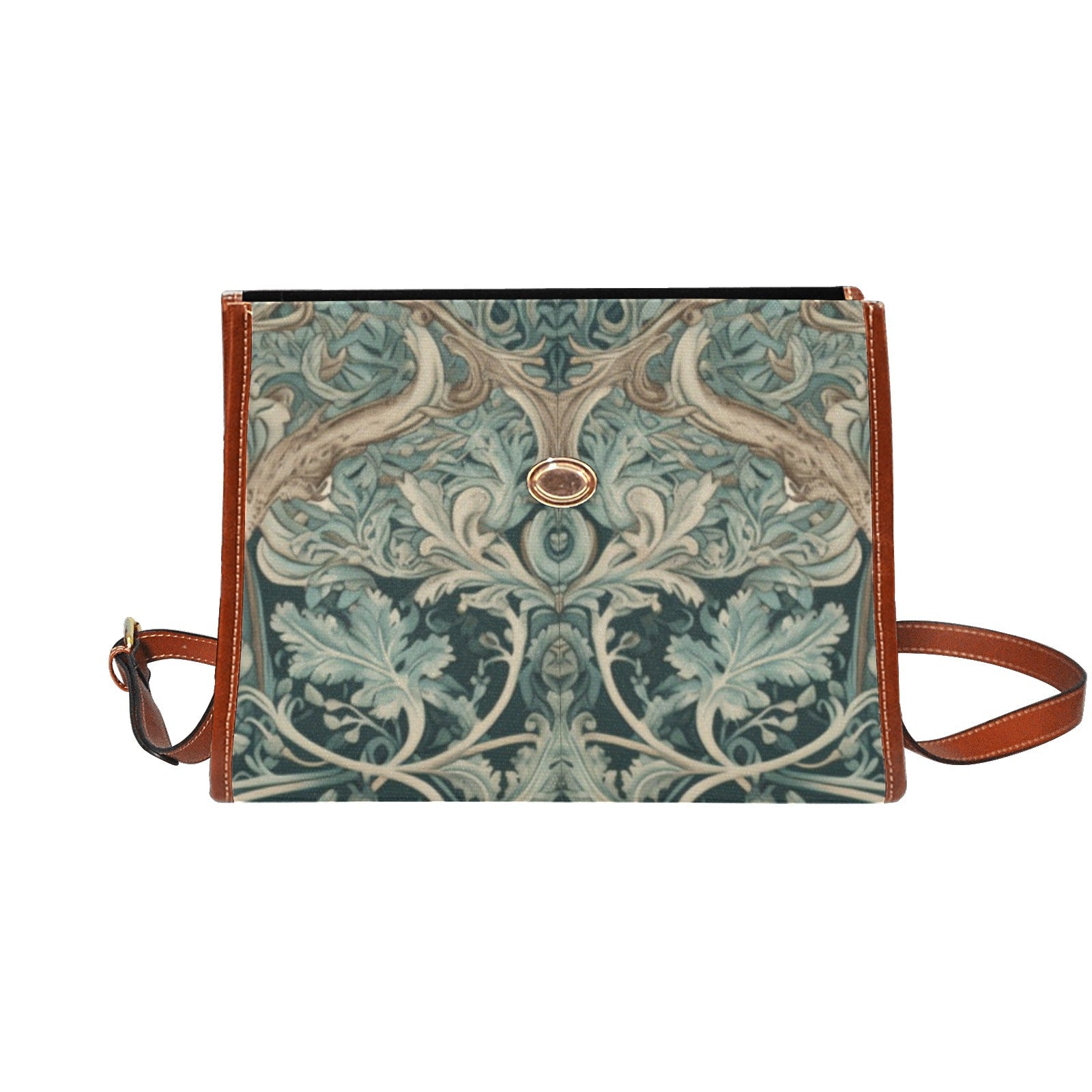 Mint forest deer canvas satchel bag - sense forest