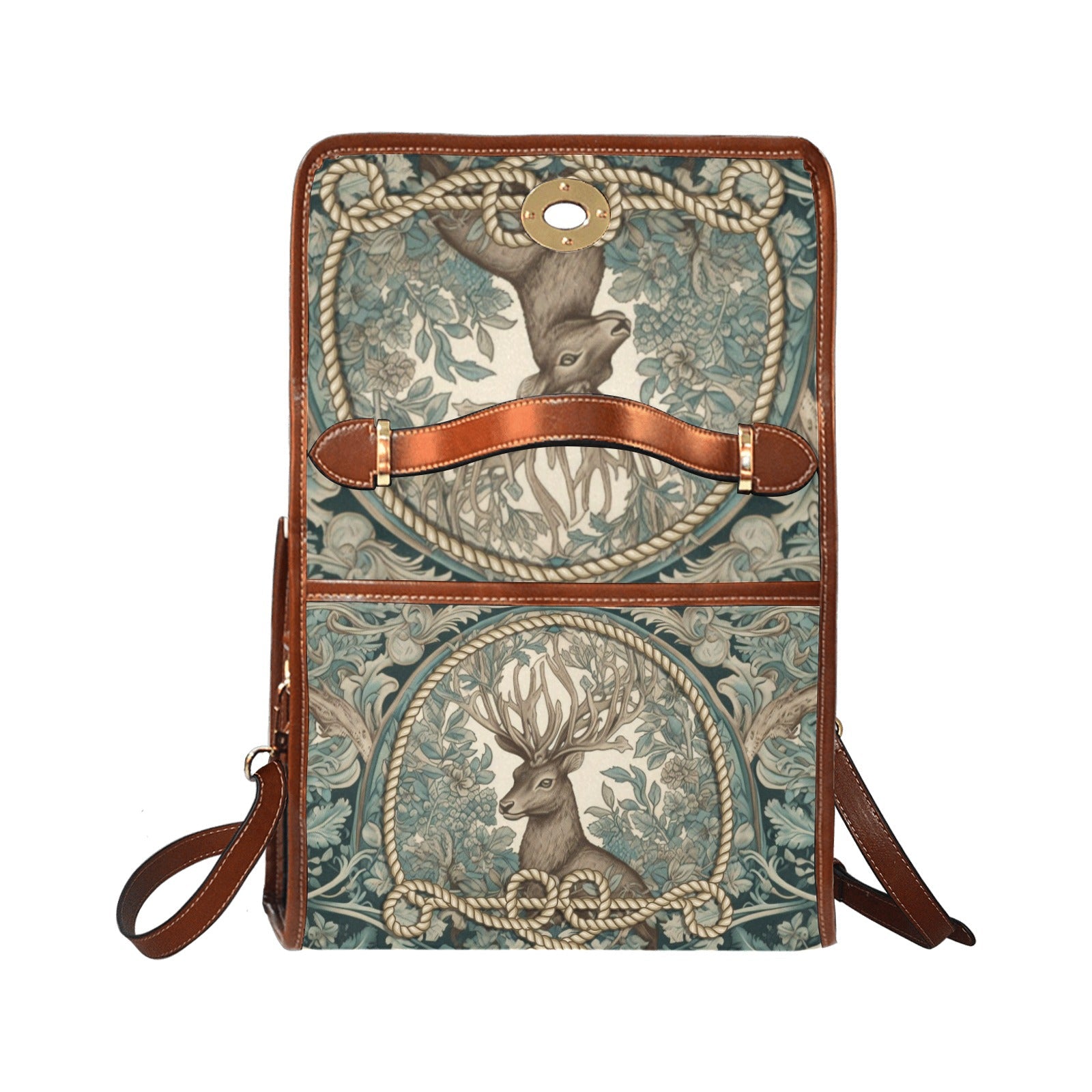 Mint forest deer canvas satchel bag - sense forest