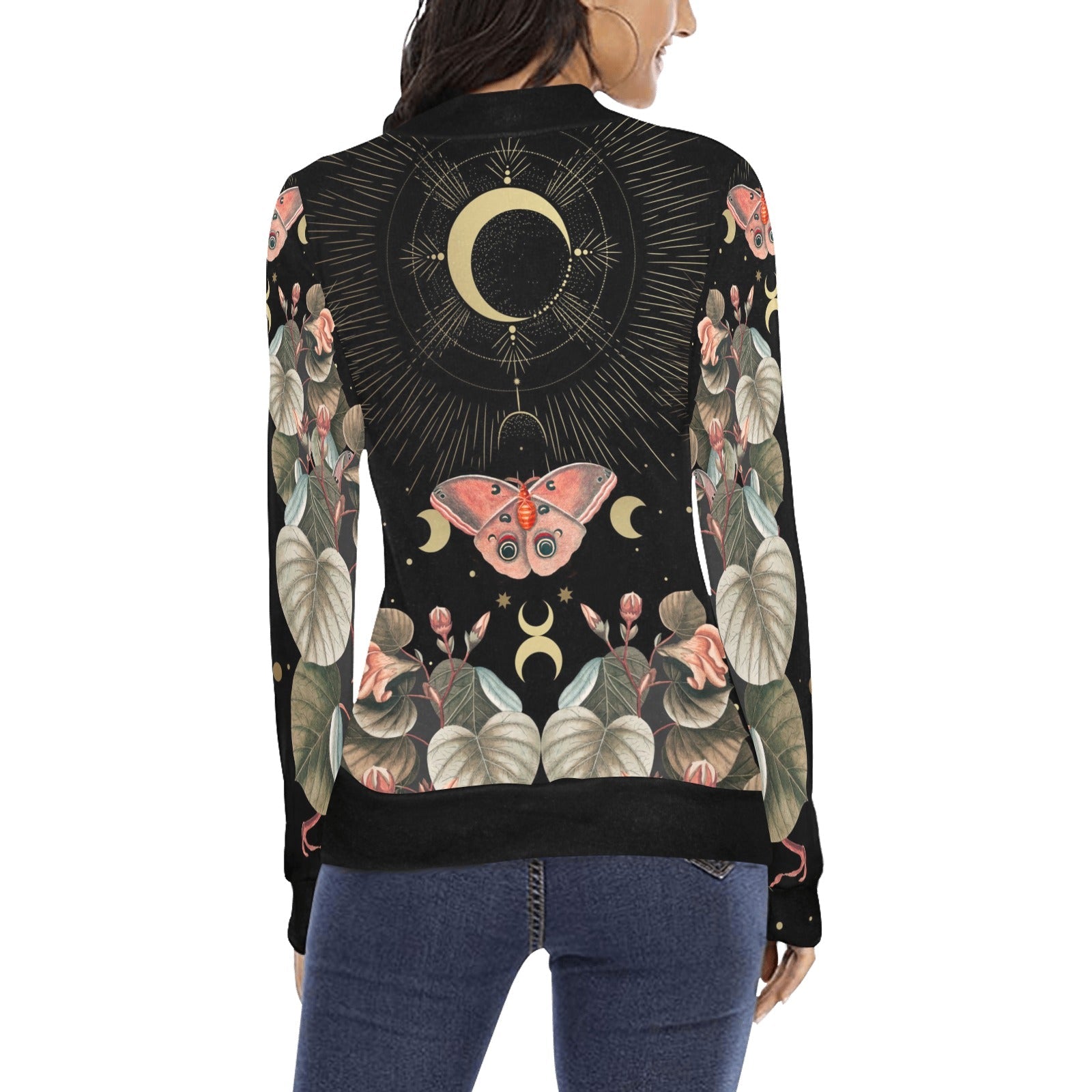 Moon Moth Butterfly Long Sleeves Shirt Women's All Over Print Mock Neck Sweater - sense forest