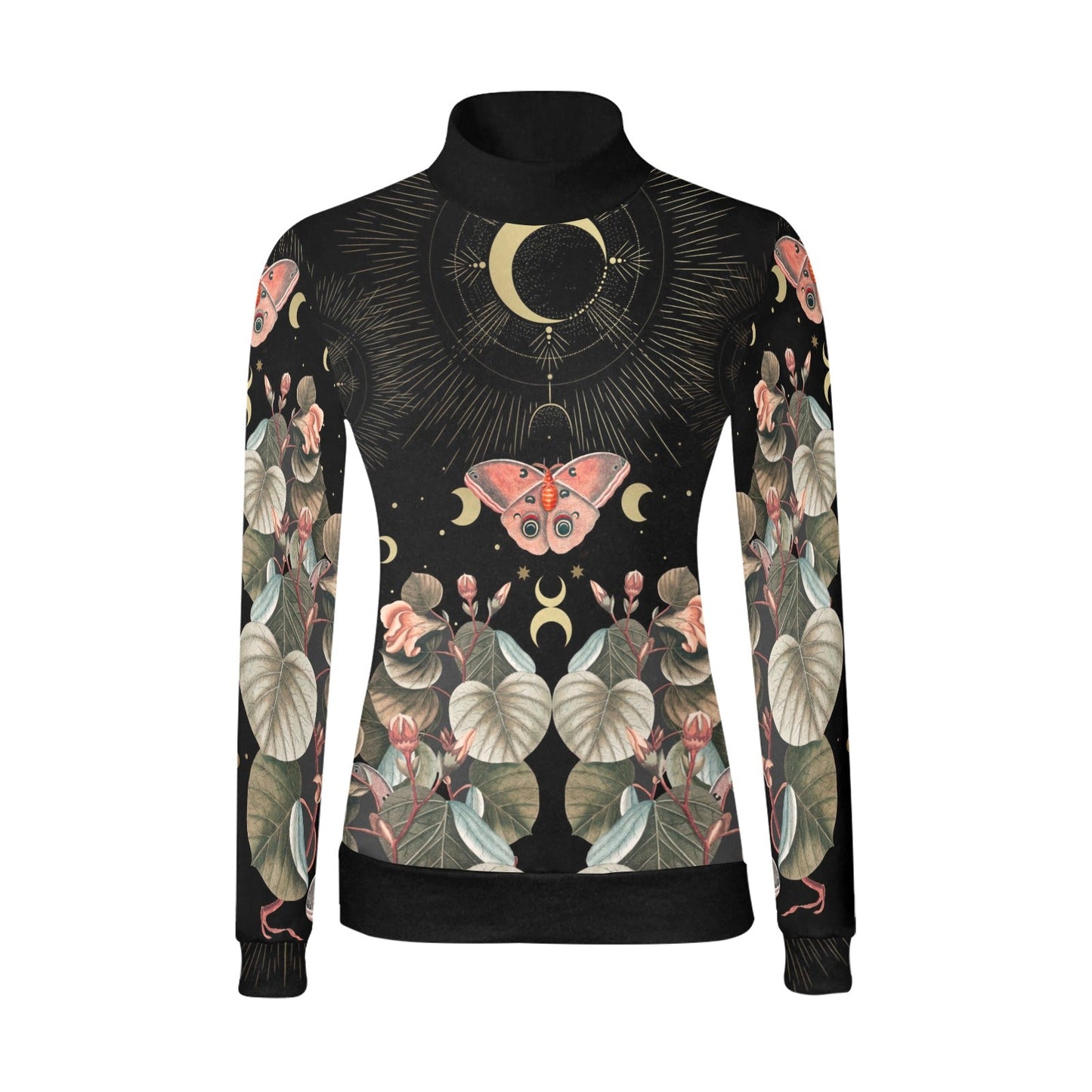 Moon Moth Butterfly Long Sleeves Shirt Women's All Over Print Mock Neck Sweater - sense forest
